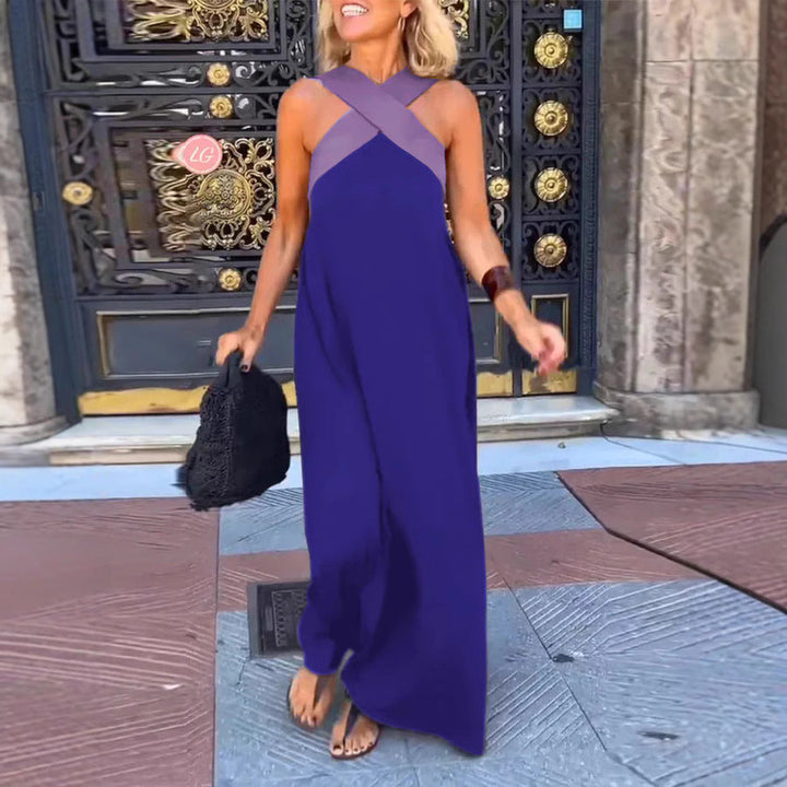 Elsie Women's Crossover Maxi Dress in flowing purple and lavender, perfect for breezy elegance.