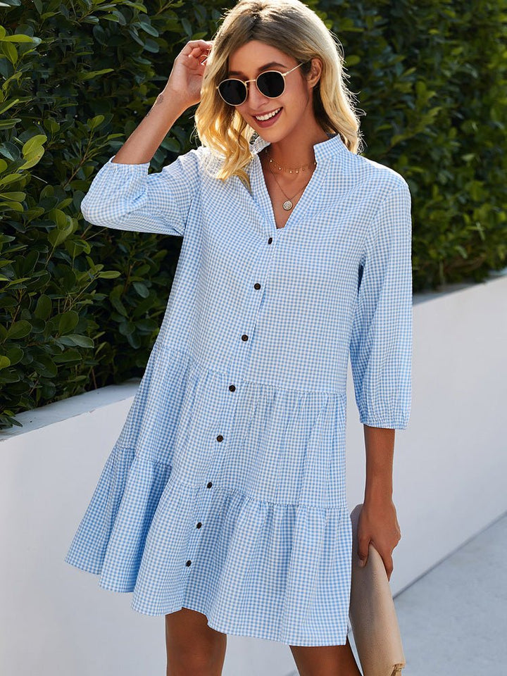 Freya | Women's Gingham Button-Front Shirt Dress