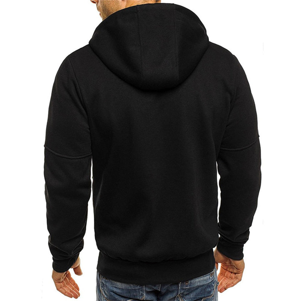 Back view of a black George men's hooded zip-up jacket in soft, breathable fabric with a relaxed fit and ribbed cuffs.