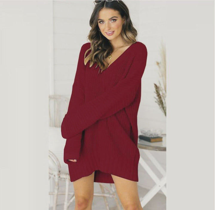 Imani | Women's Oversized V-Neck Knit Jumper Dress