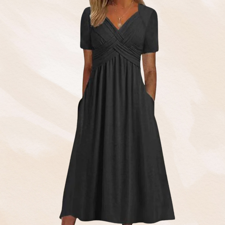 Imogen | Women's V-Neck Midi Dress with Pockets