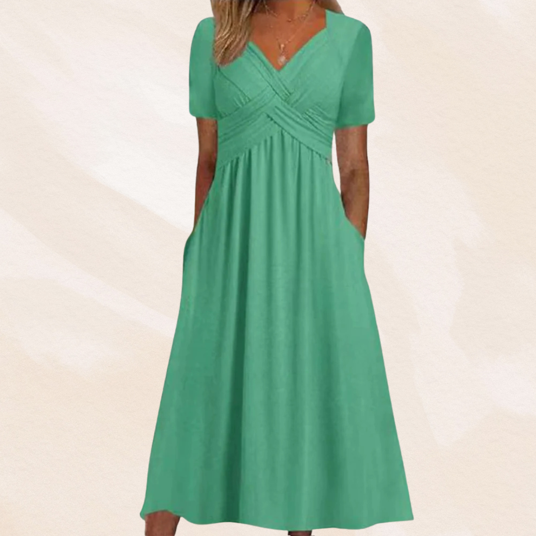 Imogen | Women's V-Neck Midi Dress with Pockets