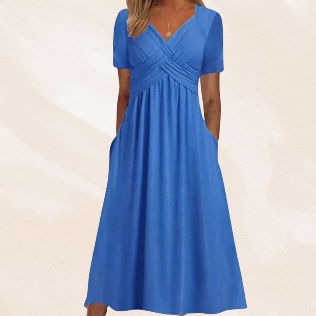 Imogen | Women's V-Neck Midi Dress with Pockets