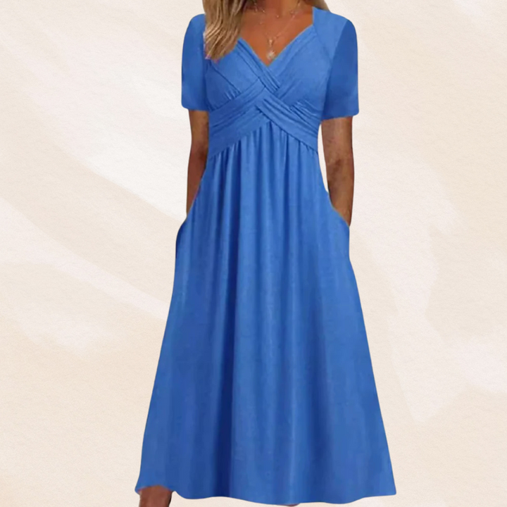 Imogen | Women's V-Neck Midi Dress with Pockets