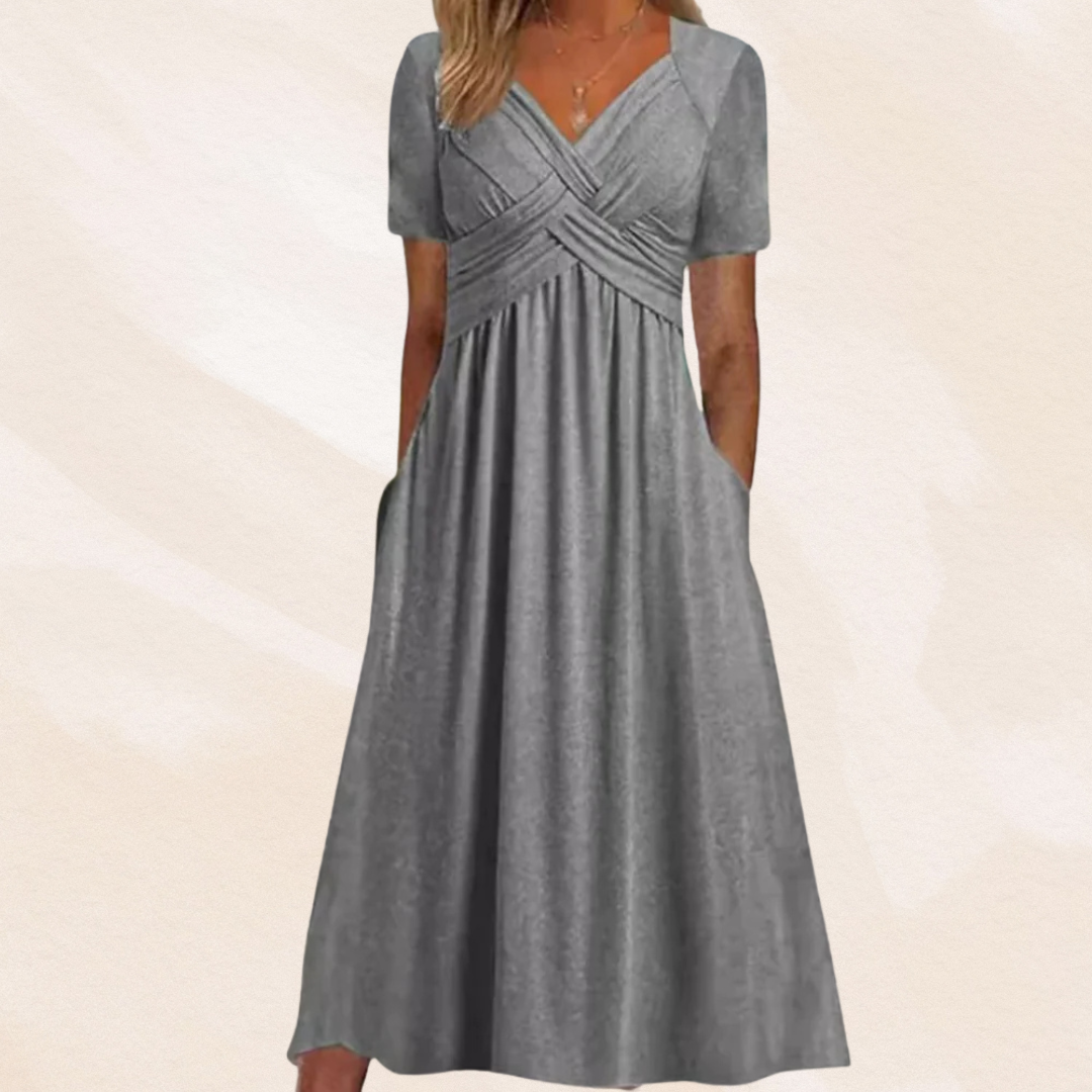 Imogen | Women's V-Neck Midi Dress with Pockets