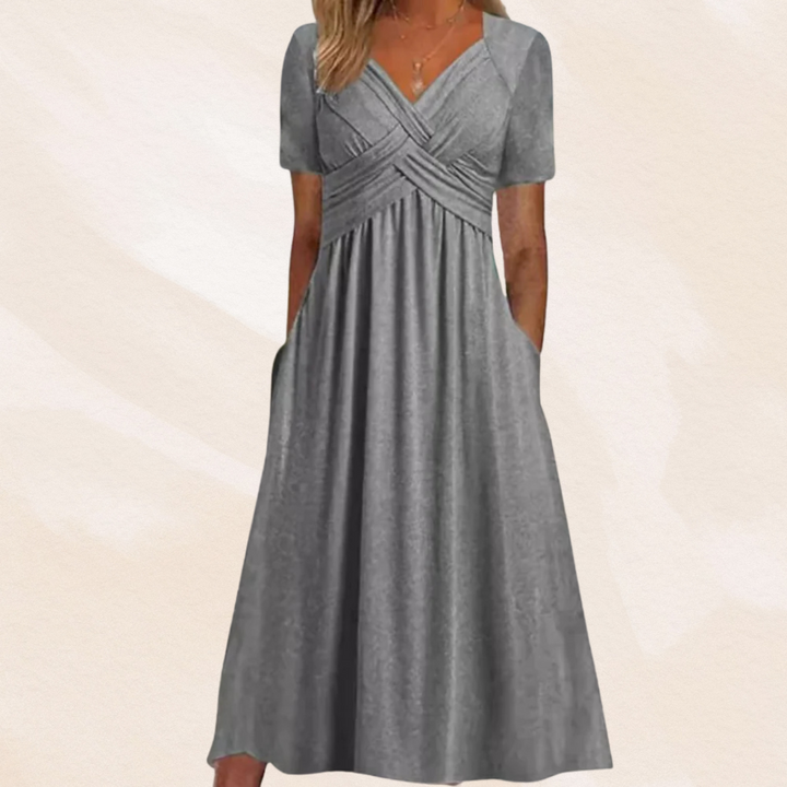 Imogen | Women's V-Neck Midi Dress with Pockets