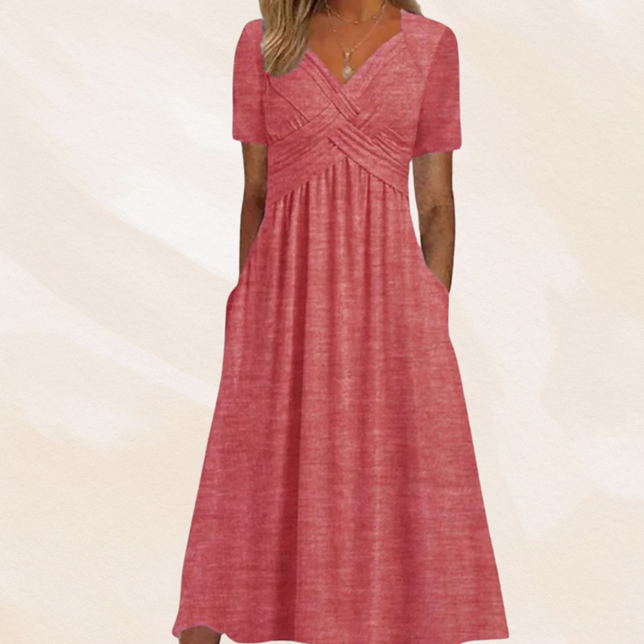 Imogen | Women's V-Neck Midi Dress with Pockets