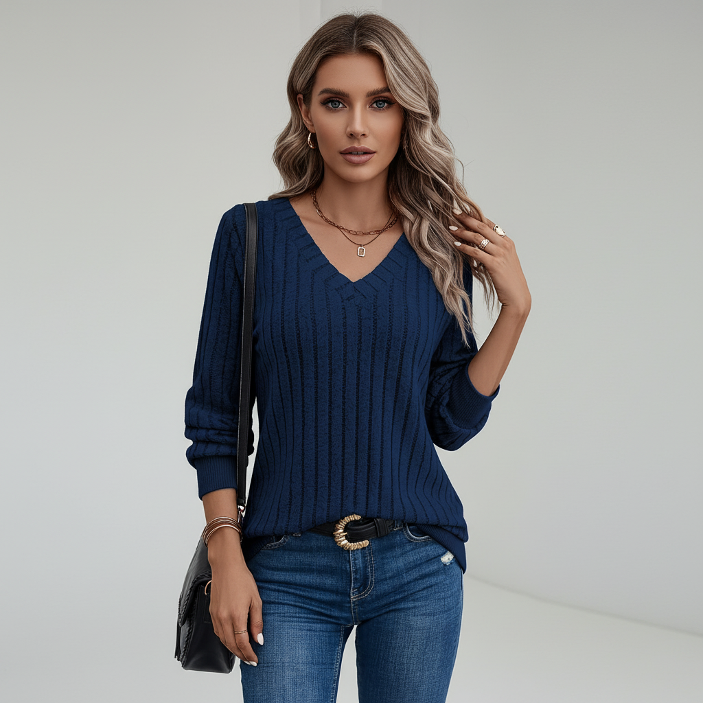 Isla | Women's V-Neck Textured Knit Jumper