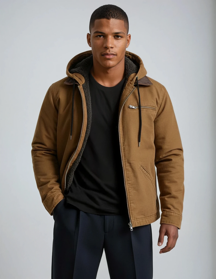 Jenson | Men's Sherpa Lined Hooded Canvas Zip-Up Winter Jacket