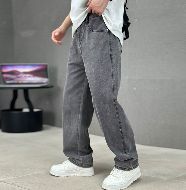 Marcus men's straight-leg jeans in washed charcoal grey denim with a relaxed fit and classic five-pocket styling.