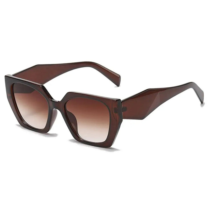 Margot women's oversized square gradient sunglasses with a bold brown angular frame and polished brown lenses.