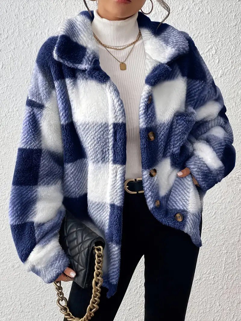 Matilda | Women's Plaid Fleece Button-Up Jacket