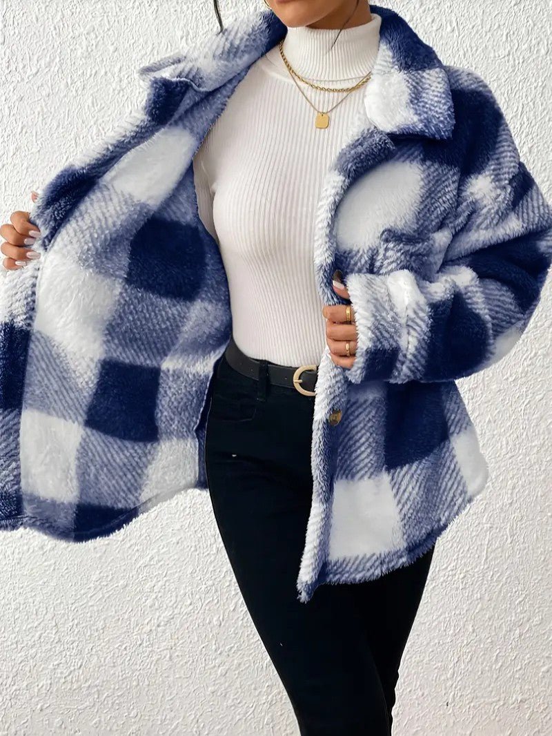 Matilda | Women's Plaid Fleece Button-Up Jacket
