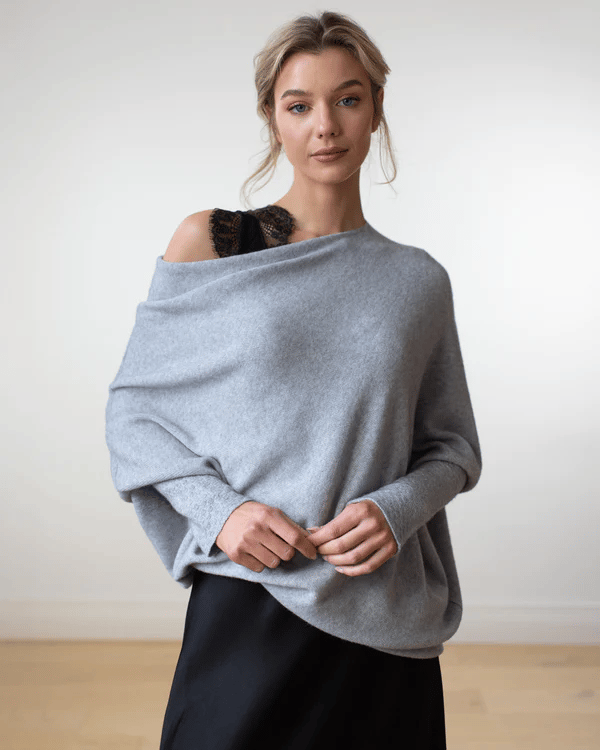Rosie | Women's Asymmetric Draped Batwing Jumper