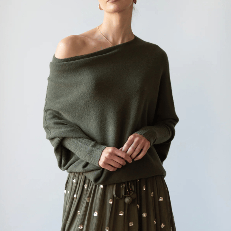 Rosie | Women's Asymmetric Draped Batwing Jumper