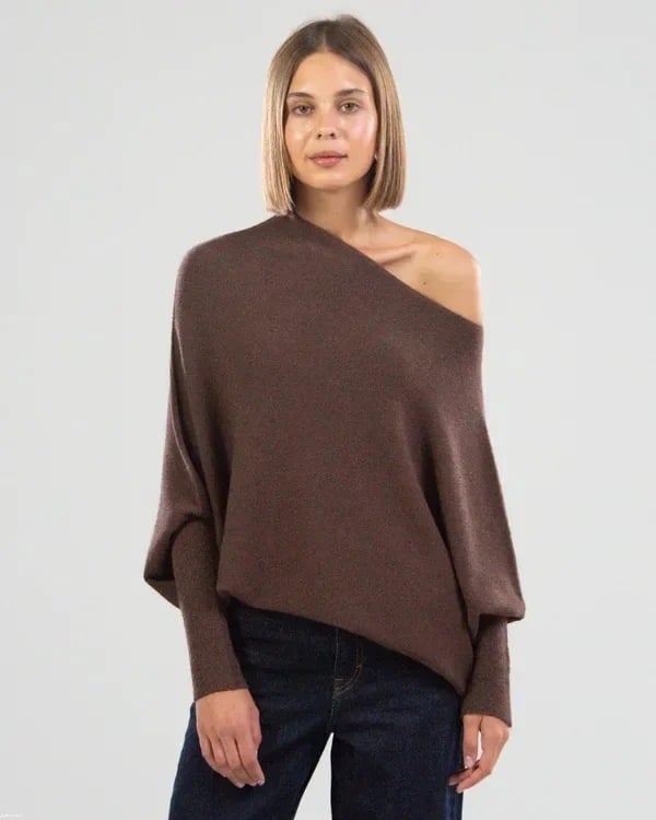Rosie | Women's Asymmetric Draped Batwing Jumper