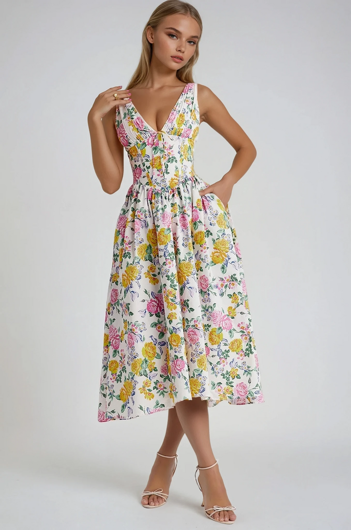 Sophie | Women's Floral V-Neck Midi Dress
