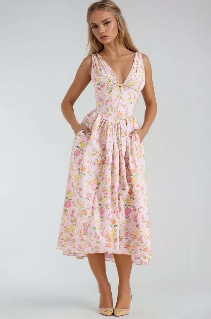 Sophie | Women's Floral V-Neck Midi Dress